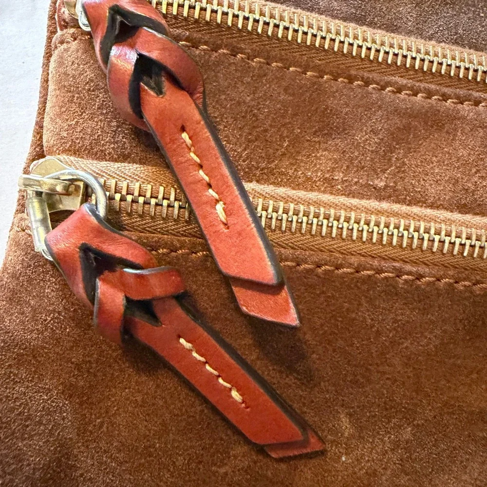 Dooney & Bourke Suede Crossbody Bag Brown Triple Zip Western Heritage Small